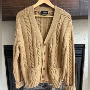 Camel Hair & Lambswool Fisherman Cable Knit Cardigan • Camel • M
